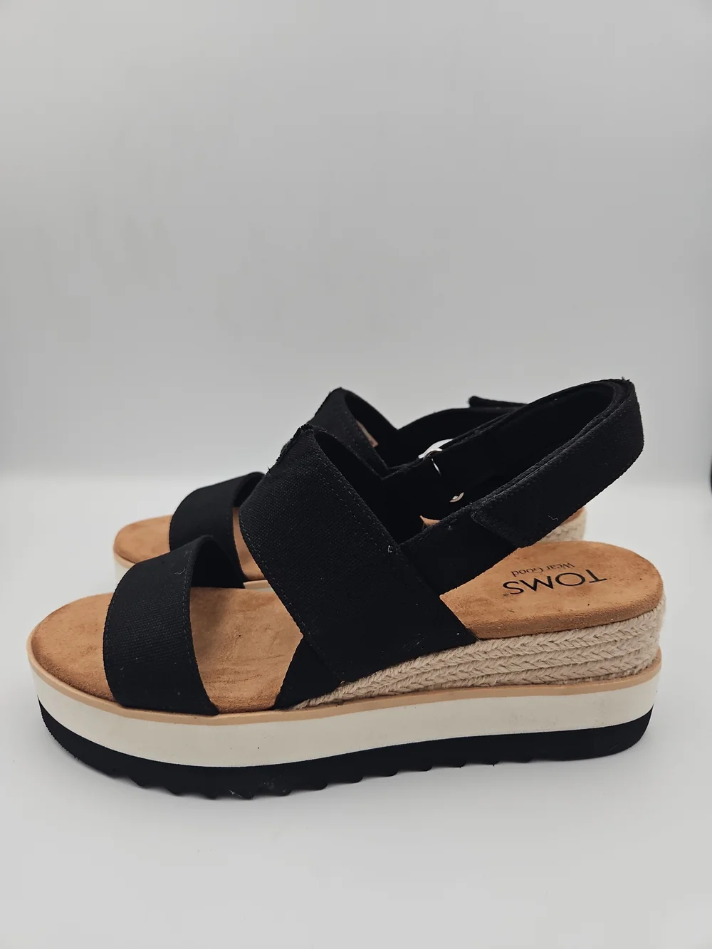 TOMS Black Platform Espadrille Sandals
